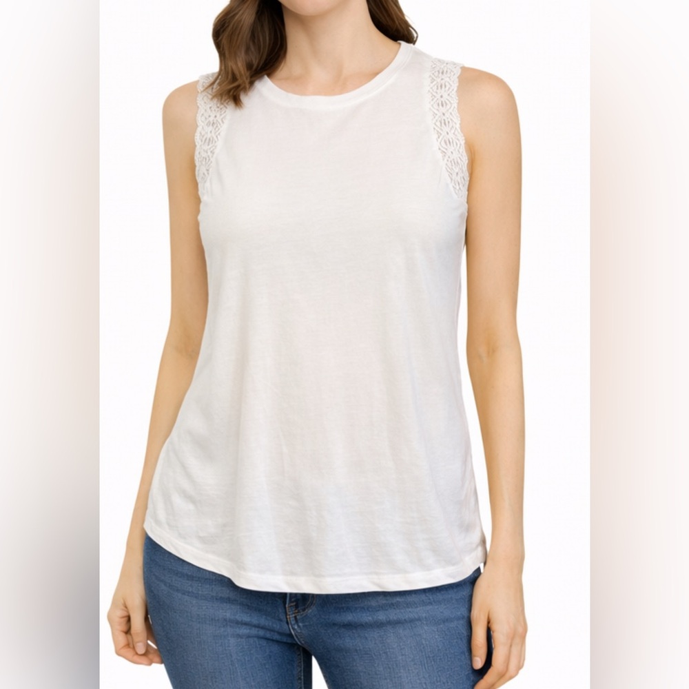 GAP White Lace Shoulder Sleeveless Tank Top Size S